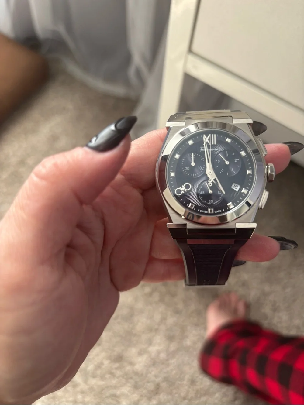 Men's Salvatore Ferragamo  Stainless Steel Blue Dial Chronograph Watch